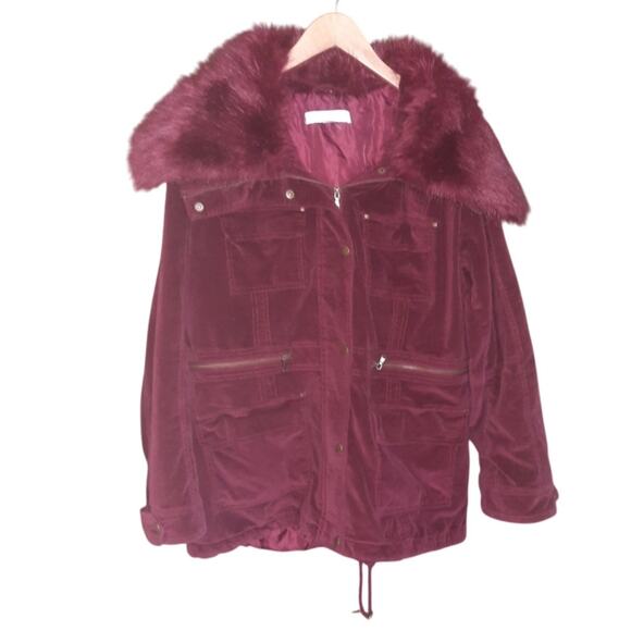 New York & Company Womens Burgundy Zip and Snap Front Removable Fur Size XL - Picture 6 of 6